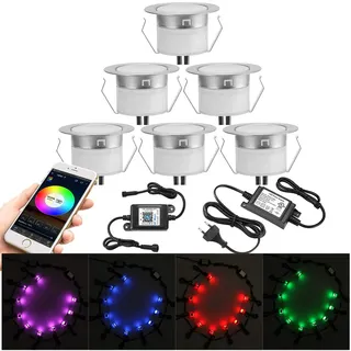 6er Led Bodeneinbauleuchten Aussen RGBWW, Bluetooth Ø31mm Dimmbar Led Bodeneinbaustrahler Bodenspots Terrassen Einbaustrahler Außen, DC12V 0.5W IP67 Wasserdicht Terassenbeleuchtung (RGB + Warmweiß)
