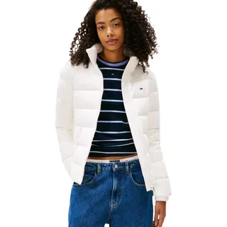 Tommy Jeans Damen Pufferjacke Slim Zip Print Down Wasserabweisend, Weiß (Ecru), L - L