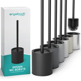 Engelbach® Klobürste Silikon Schwarz mit Edelstahl Griff & Halter | Antibakterielle Design Toilettenbürste – WC Bürste, Klobürstenhalter, modern