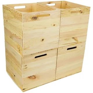 Kistenkolli Altes Land - 4 Stück Weinkiste Natur passend für Ikea Kallax und Expeditregale Holzkiste Regalkiste Obstkiste