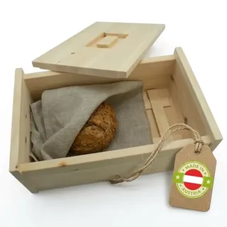 4betterdays.com NATURlich leben! Hochwertige Brotdose aus massivem Zirbenholz - 35x25x16 cm - Brotkasten mit abnehmbarem Deckel inkl. Gitter & Bäckerleinen - aus Österreich