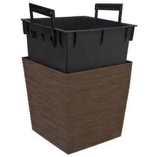 PROGARDEN 1 Blumentopf mit Einsatz 24x23,5cm Kunststoff Pflanzgefäß Pflanzeinsatz Henkel Blumenübertopf eckig Aussenbereich Innenbereich Pflanzentopf Braun