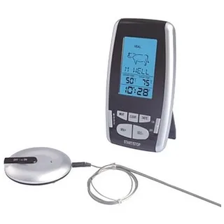 DIW Bratenthermometer Funk-Thermometer Grill Fleisch Braten Thermometer, 1-tlg., Kabelloser Temperaturtransfer von Fühler zu Anzeigeeinheit schwarz|silberfarben