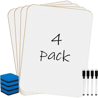 4Pcs Whiteboard Klein 21cm x 30cm Weiße Tafel A4 Trocken Abwischbar Mini Whiteboards, Doppelseitige Weiße Tafel mit 4 Stiften und 4 Radiergummis, Tragbar Whiteboard für Schule Büro Homeoffice