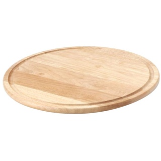 Continenta Holz Pizzateller aus Gummibaumholz mit Rille für Flüssigkeiten, Pizzabrett, Holzteller, Größe: Ø 33 x 1,2 cm