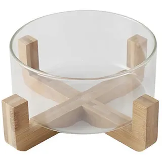 Glas-salatschüssel, Transparente, Hitzebeständige Obstschale Mit Holzfuß-16.00x16.00x4.40cm