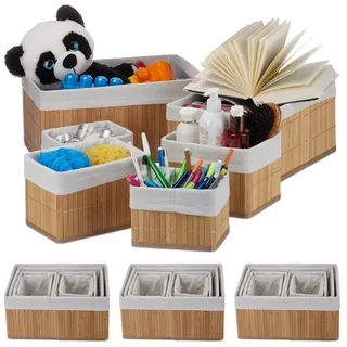 Relaxdays Aufbewahrungskorb Bambus Organizer Regalbox rechteckig 24-teilig Organizer Set