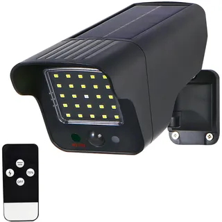 FISHTEC Solarprojektor – Dummy-Kamera 250 Lumen – 3 Modi – Fernbedienung – Bewegungsmelder – Solarpanel – schwenkbar 360 ° – LED rot blinkend