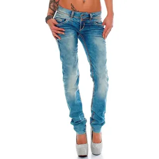 Cipo & Baxx 5-Pocket-Jeans Damen Slim Fit Hose Stonewashed BA-CBW0347A (1-tlg) mit dicken Nähten und Doppelter Bund blau 27