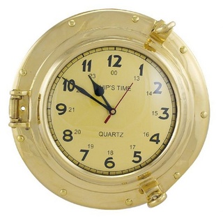 Linoows Uhr Wanduhr, Schiffsuhr im Bullauge, Kapitänsuhr 29 cm bunt|goldfarben