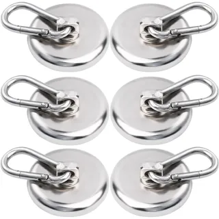 MIN CI 6 Neodym Magnethaken, 42mm Magnete mit Haken und Öse - Stark 50KG Zugkraft für Küche, Badezimmer und Schließfächer