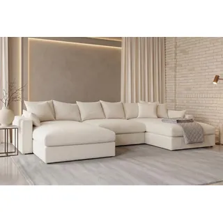 OTTO home Wohnlandschaft Cosy Lounge U-Form, Breite 385 cm, Mega-Sofa mit Cordstoff bezogen, mit Federkern & 5 Zierkissen beige