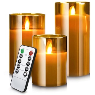 Led Kerzen Grau, 3 Stücke 10-15CM Led Kerzen mit Timerfunktion, Draussen Led Kerzen Flackernde Flamme mit Glas, Bewegliche Flamme Powered by Battery für Geburtstage Party, Geschenk Valentinstag