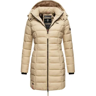 Marikoo Damen langer Wintermantel warmer Steppmantel mit abnehmbarer Kapuze Abendsternchen Beige Gr. 5XL - 5XL
