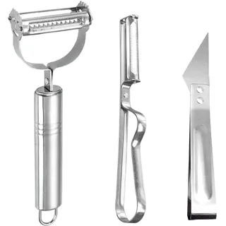 3er Set Schäler, Multifunktionsschäler Aus Edelstahl, Kartoffelschäler, Gemüseschäler, Obstschäler, Sparschäler Mit Zerkleinerungsfunktion, Geeignet Für Gemüse, Kartoffeln, Früchte (Silber)