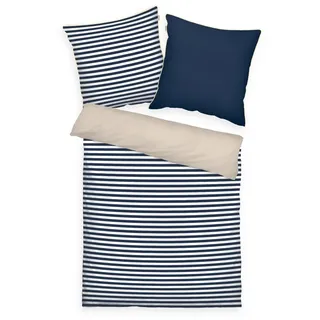 Tom Tailor Wendebettwäsche Gestreift Beige/Blau 155 x 220 cm + 80 x 80 cm