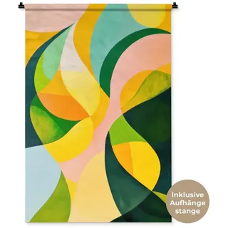 MuchoWow Wandteppich Abstrakt - Gelb - Rosa - Grün, Rechteckig, Höhe: 3 mm, Wandtuch Wohnzimmer, Schlafzimmer, 90x135 cm gelb|grün Rechteckig | 90 cm x 135 cm x 3 mm