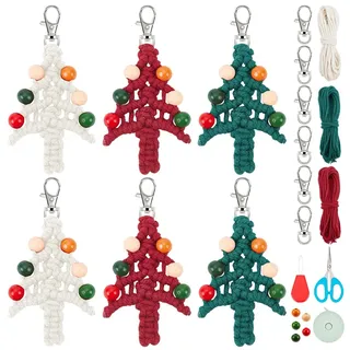 INFUNLY 6 SET DIY Makramee-Weihnachtsbaum-Schlüsselanhänger-Sets Makramee-Weihnachtsbaum-Set Für Anfänger Und Erwachsene Mit Anleitung DIY-Makramee-Schlüsselanhänger-Sets 3 Farben
