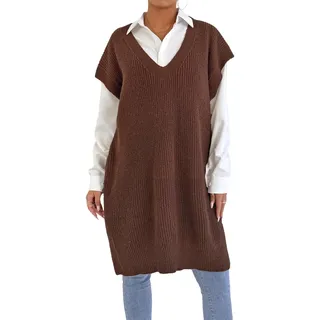 RWGSNB Pullunder Damen Ärmellos Damen Ärmelloses Pullover Westenkleid V Ausschnitt Flügelärmeln Zopfmuster Pullover Tanktop Lang Locker Lässig Kleider Herbst Winter - XL
