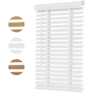 Sekey Jalousie Holzjalousie 50 mm Lamellen Fensterjalousie Blickschutz Jalousie, Klemmträger mit Feststellschraube weiß 80 cm x 200 cm
