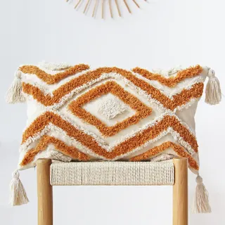 JOJUSIS Boho Lendenwirbel-Kissenbezüge mit handgefertigten Quasten, dekorativ, gewebt, getuftet, orange, für Couch, Schlafzimmer, 30,5 x 50,8 cm, Orange B