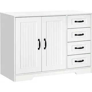 Homcom Sideboard Weißer Beistellschrank Mit 4 Schubladen, Verstellbarem Einlegeboden & Kippschutz Für Küche & Wohnzimmer