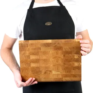 B4K® Schneidebrett 35 × 25 cm aus Eichen-Stirnholz | Hackblock, Abgerundete Kanten, Rutschfest mit Silikonfüßen, Griffmulden, Ideal für Küche & BBQ