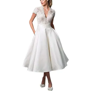 Mingxuerong Hochzeitskleider Spitze Satin Kurz A Linie Große Größen Brautkleid Tee-lang - 48