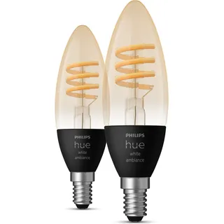 Philips Hue, Leuchtmittel, Filament White Ambiance (E14, 4.60 W, 350 lm, 2 x, G)