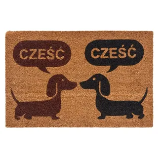 Fußmatte, Kokosfaser, Hunde, Dackel, „Cześć“-Schild 40x60 - Beige