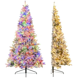 COSTWAY Künstlicher Weihnachtsbaum, halb, 180cm, 180 LED, 9 Modi, Ständer grün