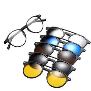 Jingmiger Magnetische Polarisierte Sonnenbrille, 5 Stück, Brillengestelle Mit Magnetisch Clip Polarisierte Sonnenbrille, Polarisiert, UV-Schutz, Brillenrahmen Brillenfassungen Für Herren Damen - Siehe Beschreibung