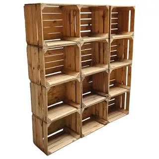 Teramico Holzkiste Holzkisten 12er Set 50 x 40 x 30cm Vintage Natur massiv und stabil, Vintage Obstkiste braun