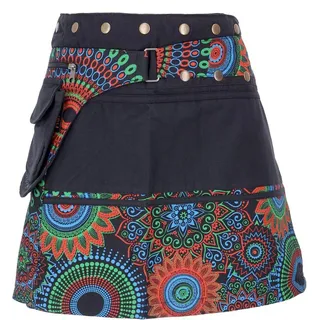 Guru-Shop Minirock Wickelrock, kurzer Rock, Cacheur, Boho.. alternative Bekleidung bunt|schwarz