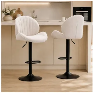 Homcom Barhocker 2er Set Höhenverstellbar Drehbar Chenille-Optik 2er Set Beige
