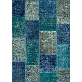 Vintage Teppich Patchwork 200 x 300 cm Mischgewebe Blau