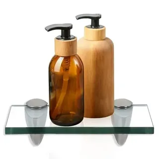 Glasregal Wandregal 20 x 10 x 0,8 cm, Klarglas Glasboden mit Halterungen, Badregal Ablage Hängeregal für Bad, Küche & Wohnzimmer