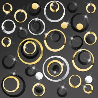 72 Stücke Acryl Kreis Spiegel Wandaufkleber Runde Wanddekor Abziehbilder Abnehmbare DIY Kleber Kreis Wandtattoos für Wohnzimmer Schlafzimmer Haus Dekoration (Schwarz und Silber und Gold)