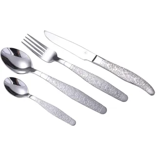 LAGUIOLE - 24-teilige gravierte Metall-Hausfrau - Venezianischer Stil - polierter und satinierter Edelstahl - Barocker Chic-Stil - Besteck zum Mittag- oder Abendessen