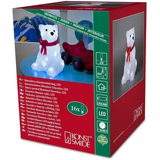 Konstsmide LED Acryl Eisbär mit roter Schleife, 16 kalt weiße Dioden, batteriebetrieben, Innen, 3 x AAA 1.5V (exkl.) - 6159-203