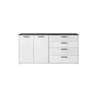 Sideboard Smart 1 Massivholz kiefer weiß schwarz B/H/T: ca. 180x89x40 cm - Kiefer, Schwarz, Weiss