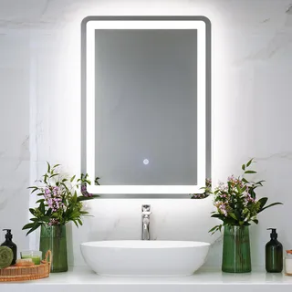 ledscom.de LED Spiegel BALI mit Beleuchtung, 50 cm x 70 cm, 1695 lm, weiß