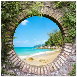 MuchoWow© Gartenposter Outdoor Bilder Gartendeko für draußen Wetterfest | 100x100 cm - Garten Deko Banner Draußen Gartendekoration Bild Strand - Meer - Aussicht - Sommer