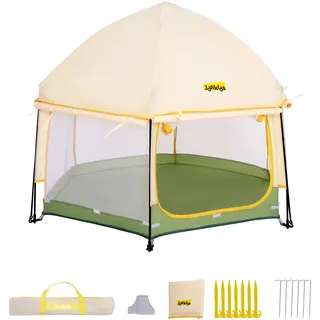 Jovikids Faltbarer Laufstall Baby Mit Baldachin, Pop-up Zelt Kinder Outdoor, Großer 6 Eckig Playpen Mit Tragetasche Für Haus, Garten, Strand, 150x150x105cm
