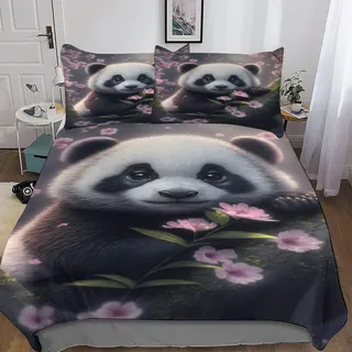 DDFRTYY Panda Bettwäsche Angenehme Bettbezüge, Mikrofaser Bettdeckenbezug, Für Jungen Mädchen 2teilig Bettbezug + Kissenbezug Single(135x200cm)