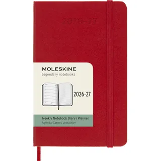 Moleskine Wochenkalender 2026–2027 – 18-Monats-Kalender mit Notizbereich, Hartcover und Gummibandverschluss, Farbe Scharlachrot, Pocket-Format 9 x 14 cm