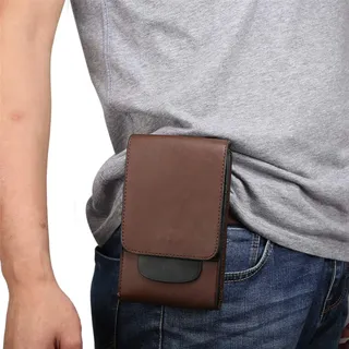 Leder Handy Gürteltasche mit Clip, Vertikal Gürteltasche Handy Herren Braun, 6.3" PU Leder Handy Hüfttasche Handytasche Bauchtasche Telefontasche mit Gürtel Schlaufe Karabinerhaken für Camping Reise