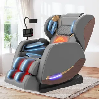 Ganzkörper Massagesessel mit 14 Massagerollen,Bein- und Taillenheizung, 8 Airbags, Bluetooth-Lautsprecher, Touchscreen-Controller, verstellbare Fußstütze, Heimkino-Relaxsessel mit Schwerelosigkeit