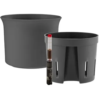Leni Atlas Hydrokultur-Set Ø 13 cm Höhe 9,7 cm Anthrazit mit Kulturtopf | Blumentopf, Übertopf, Pflanztopf aus Kunststoff matt