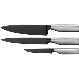 WMF Ultimate Black Messerset 3teilig, Made in Germany, Küchenmesser dauerhaft scharf, Diamond Cut, immerwährende Schärfe, sicherer Fingerschutz, ergonomischer Griff